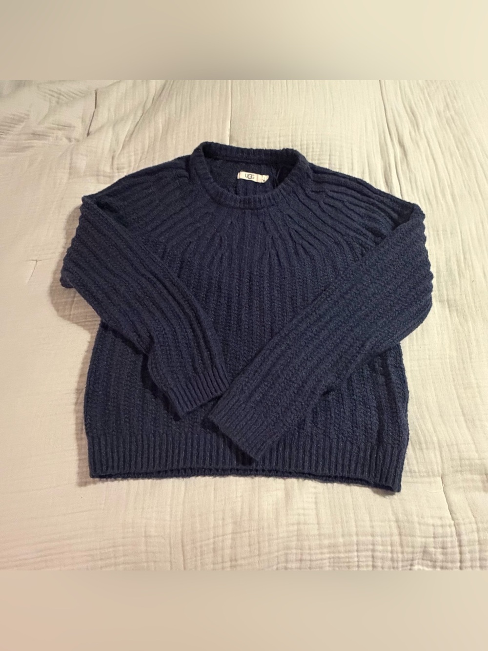 UGG Women’s Navy Textured Rib Crewneck Sweater - Women's Sz L